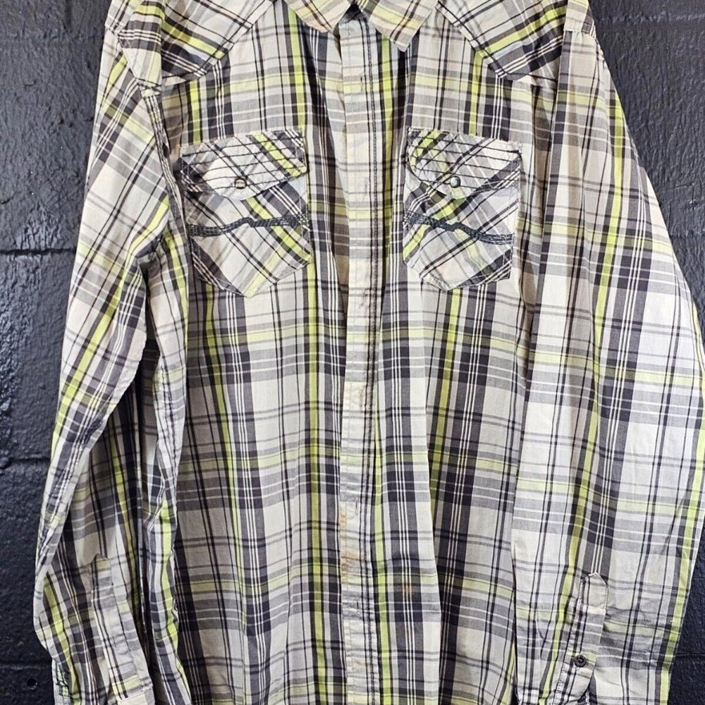 Carbon 2 Cobalt Button Up Shirt Mens Size 2XL XXL Grey Green Long Sleeve Plaid